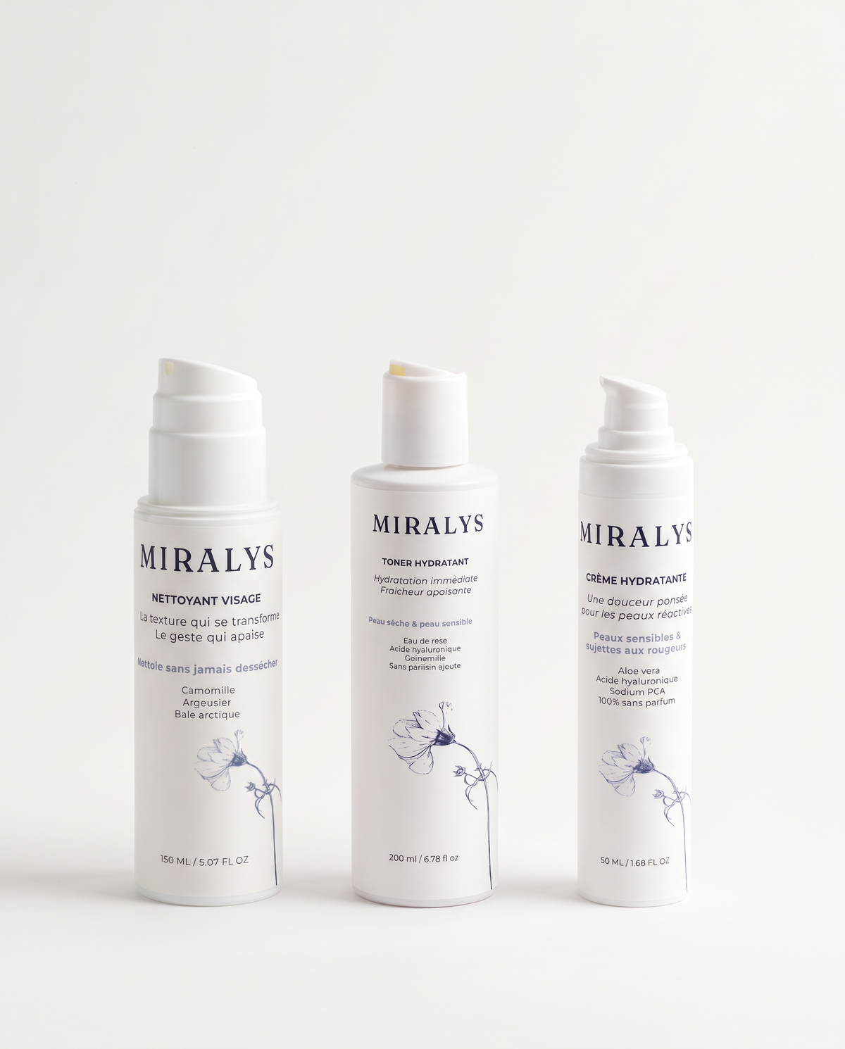 Trio Miralys — Nettoyant, Toner & Crème